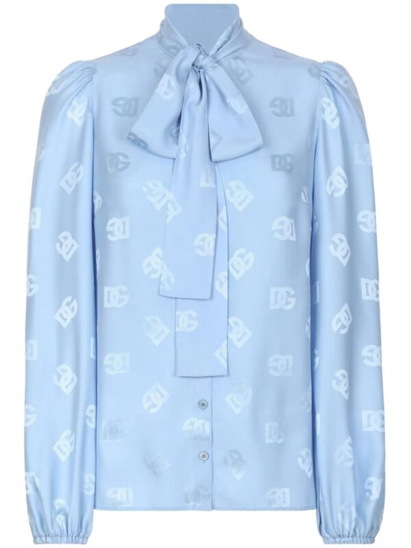 Dolce & Gabbana  monogram-jacquard pussy-bow shirt