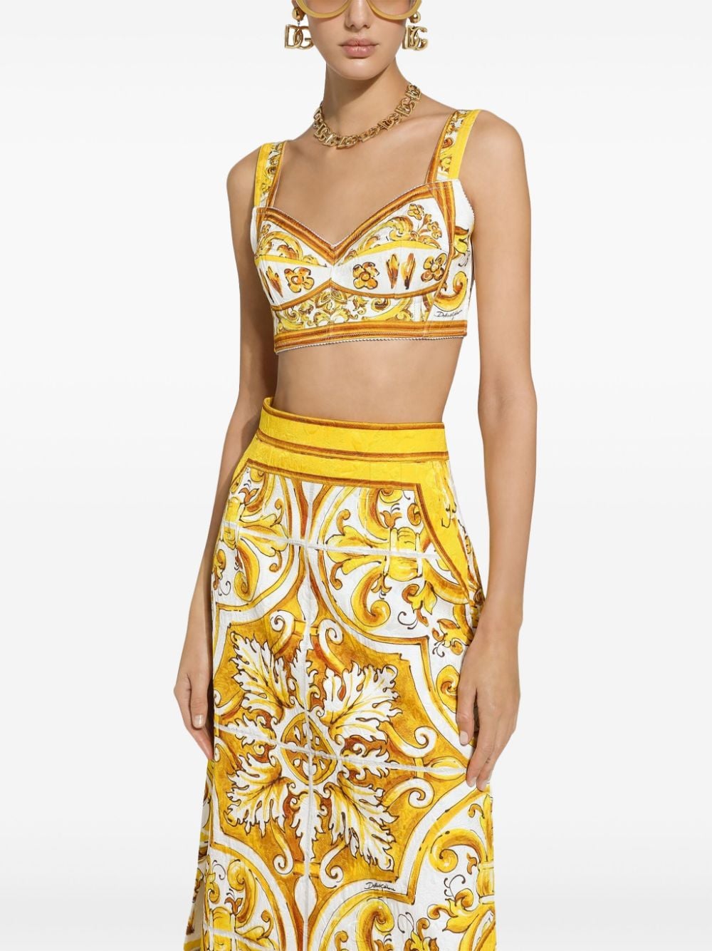 Dolce & Gabbana Majolica-print cotton crop top - Image 5