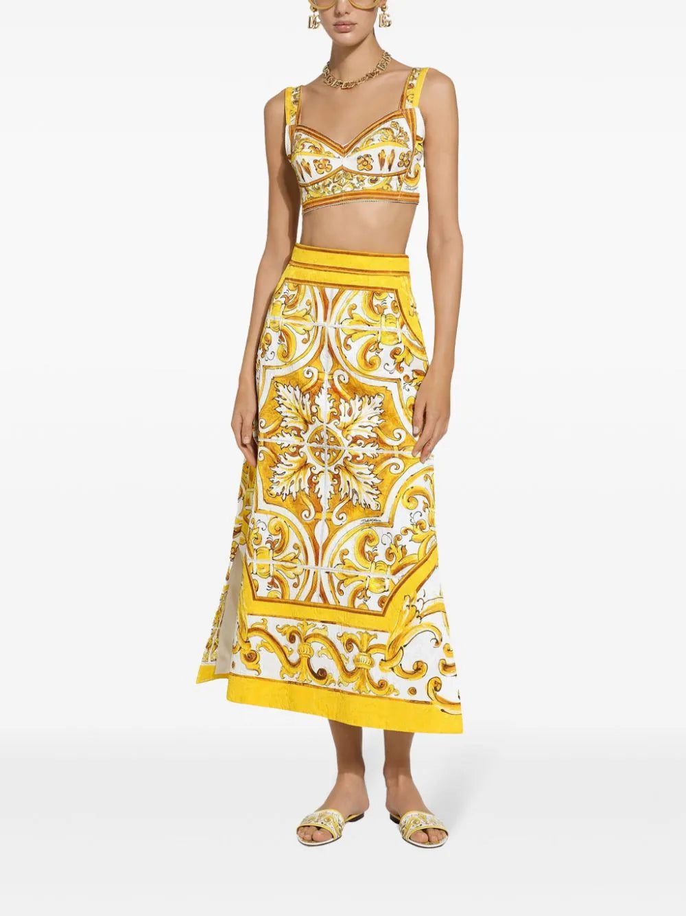 Dolce & Gabbana Majolica-print cotton crop top - Image 2