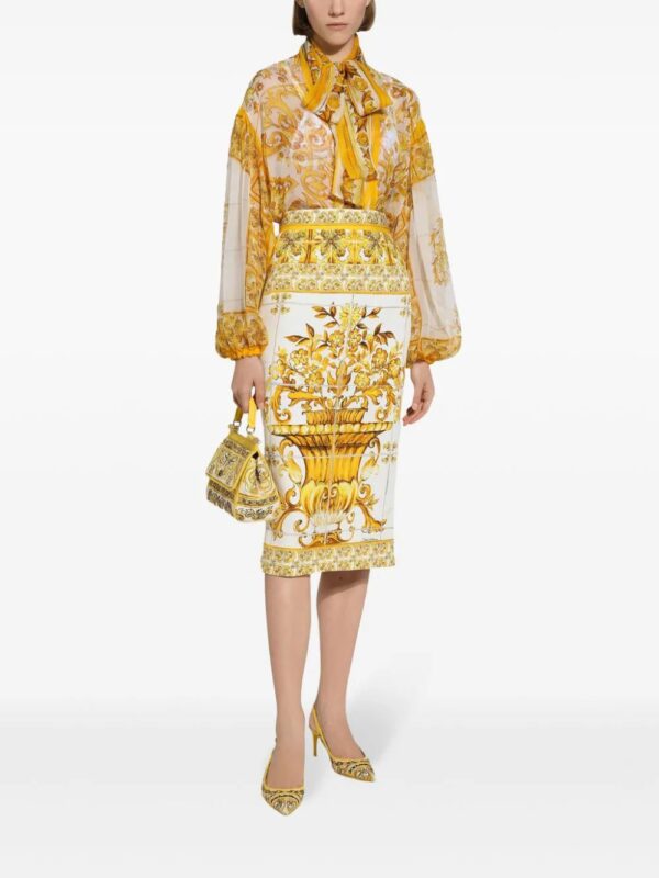 Dolce & Gabbana  Majolica-print silk pencil skirt - Image 3