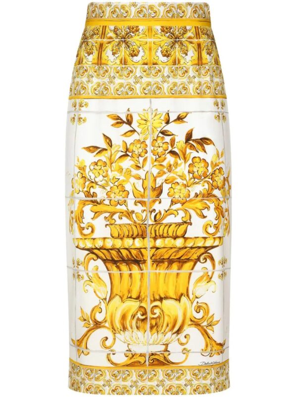 Dolce & Gabbana  Majolica-print silk pencil skirt