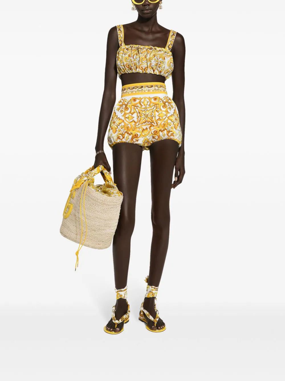 Dolce & Gabbana Majolica-print cotton crop top - Image 2