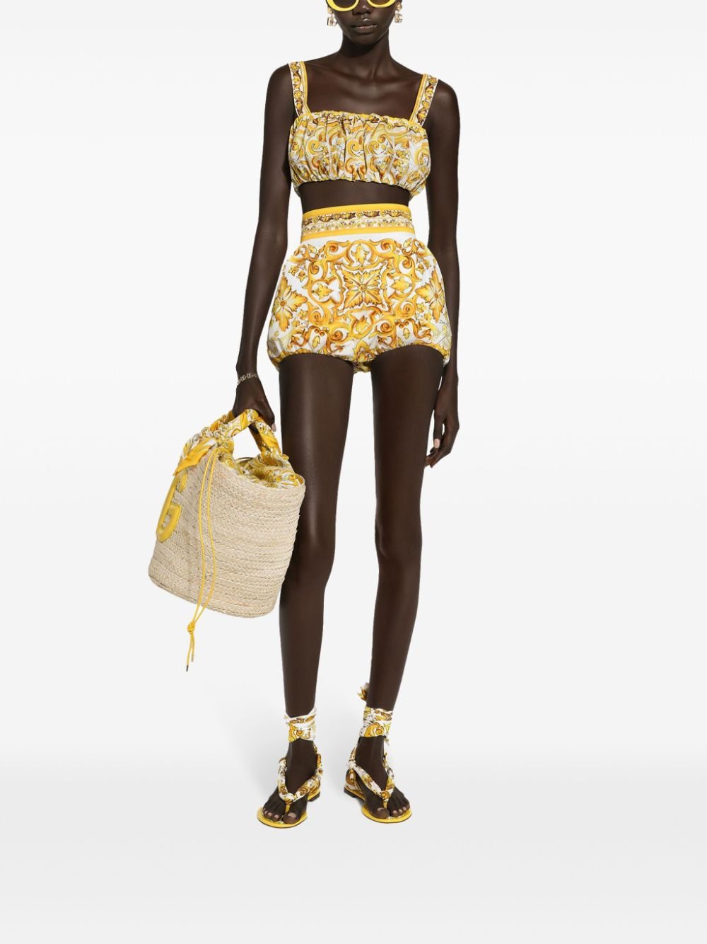 Dolce & Gabbana Majolica-print cotton crop top - Image 2