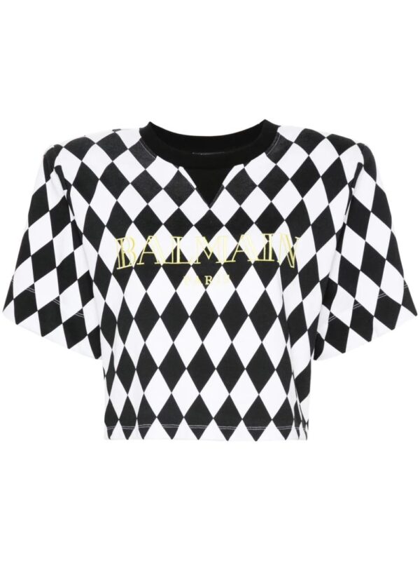Balmain  diamond-print cropped T-shirt
