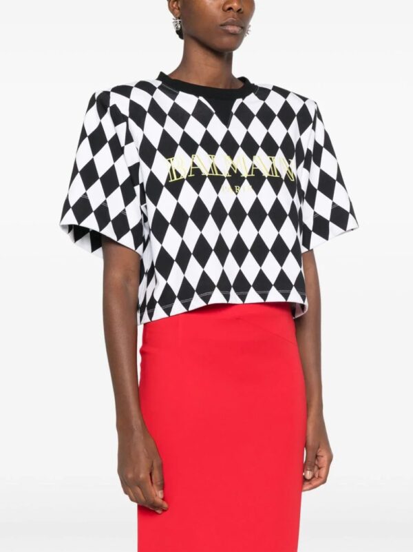Balmain  diamond-print cropped T-shirt - Image 3