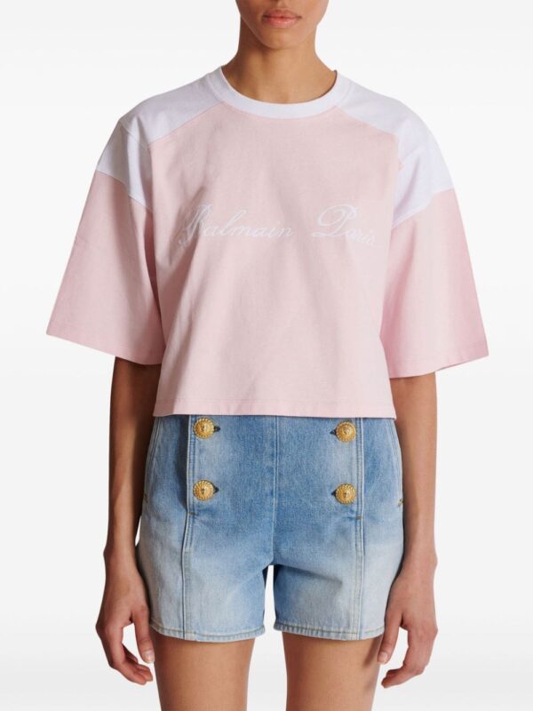 Balmain logo-embroidered panelled T-shirt - Image 5