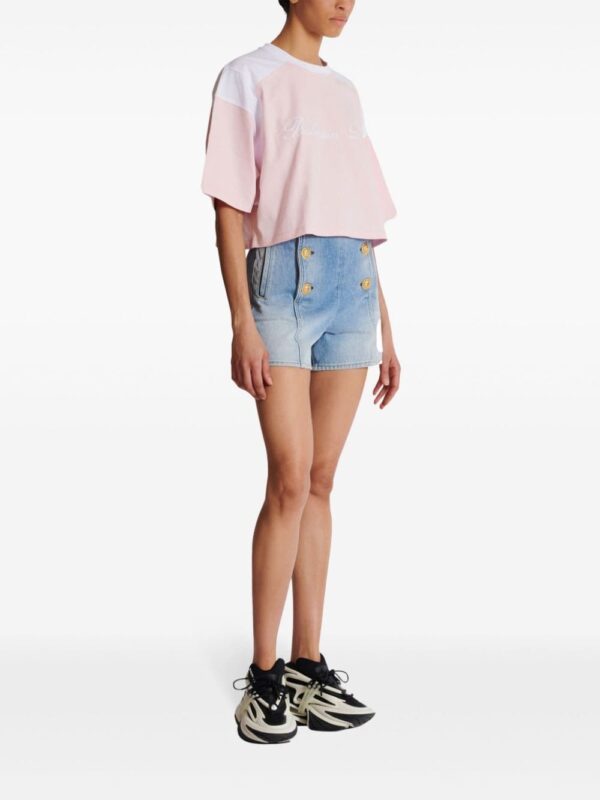Balmain logo-embroidered panelled T-shirt - Image 3