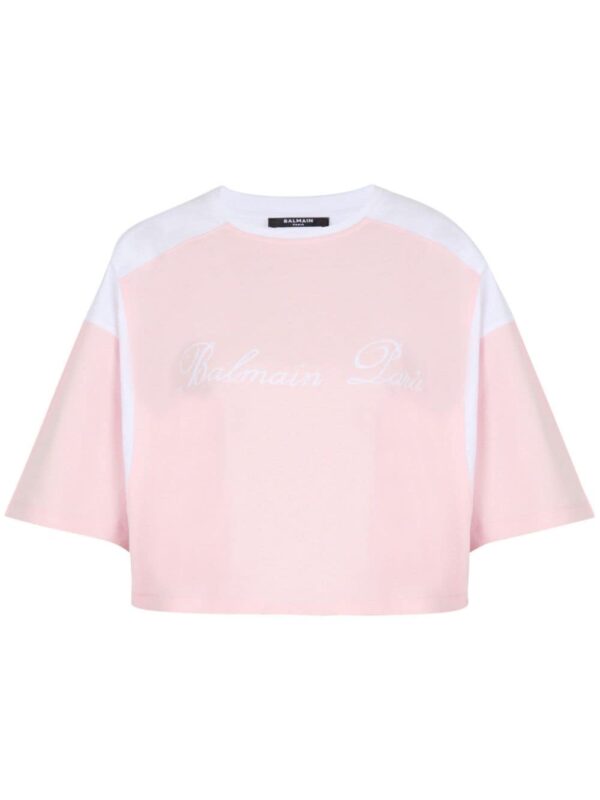 Balmain logo-embroidered panelled T-shirt