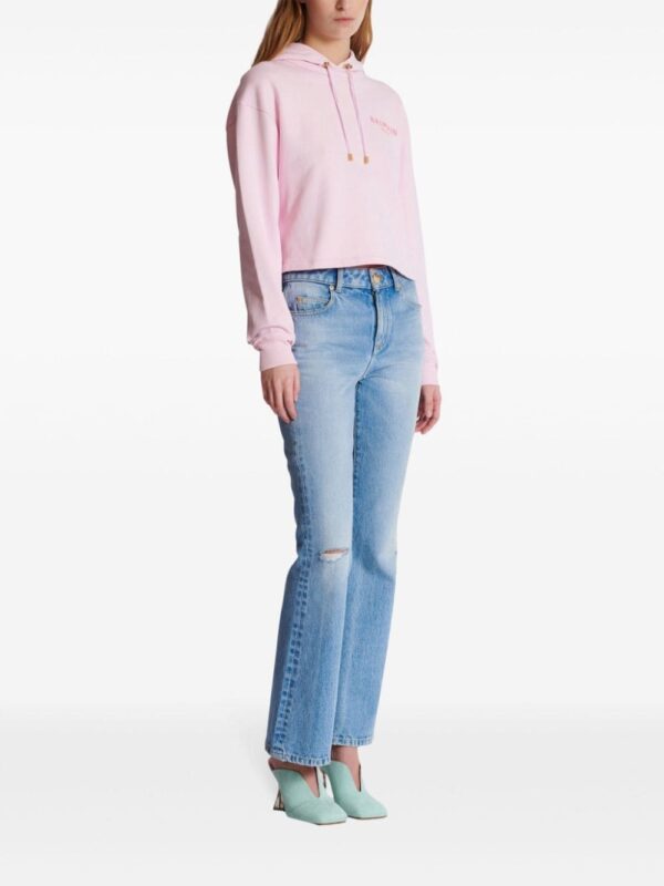 Balmain flocked-logo cotton hoodie - Image 3