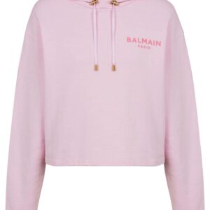 Balmain flocked-logo cotton hoodie