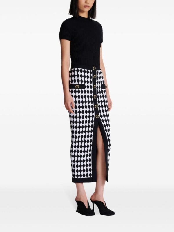 Balmain  diamond-intarsia knitted midi skirt - Image 3
