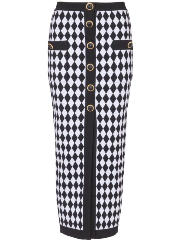 Balmain  diamond-intarsia knitted midi skirt