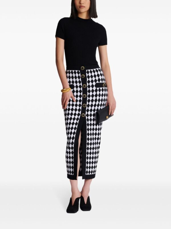 Balmain  diamond-intarsia knitted midi skirt - Image 2