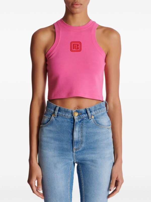 Balmain logo-embroidered cropped tank top - Image 5