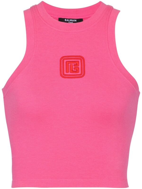 Balmain logo-embroidered cropped tank top