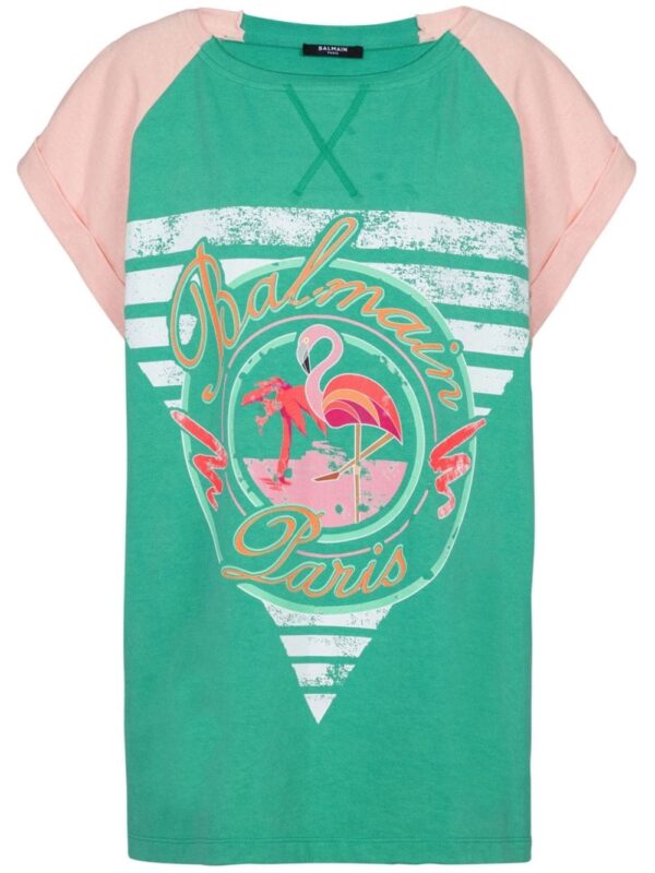 Balmain flamingo-print cotton T-shirt
