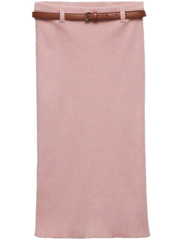 Prada  belted ribbed cotton midi skirt