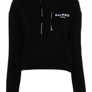 Balmain flocked-logo cotton hoodie