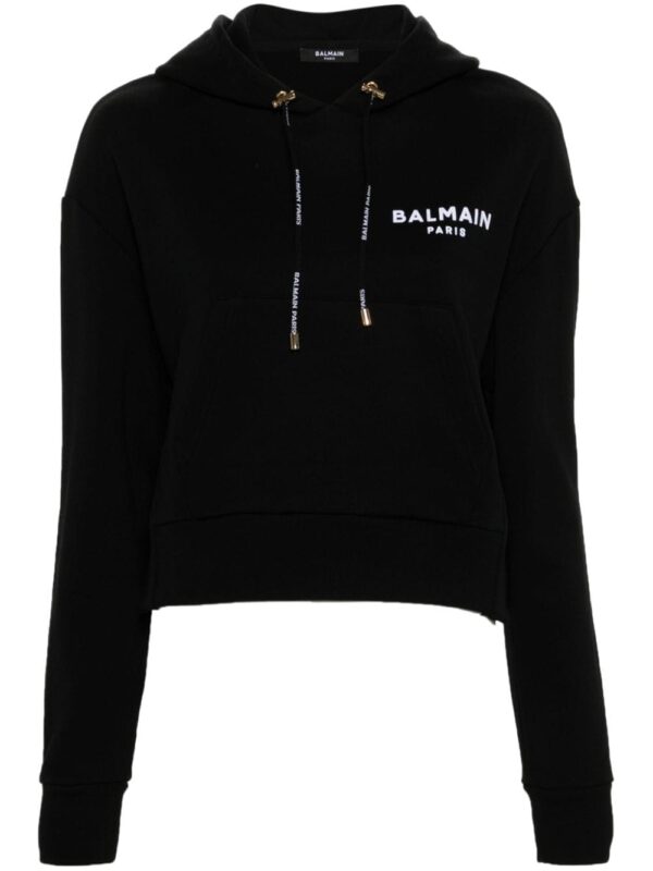 Balmain flocked-logo cotton hoodie