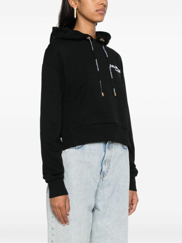 Balmain flocked-logo cotton hoodie - Image 3