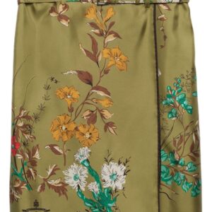 Prada  floral-print silk midi skirt