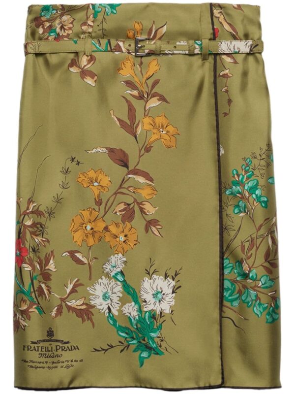 Prada  floral-print silk midi skirt