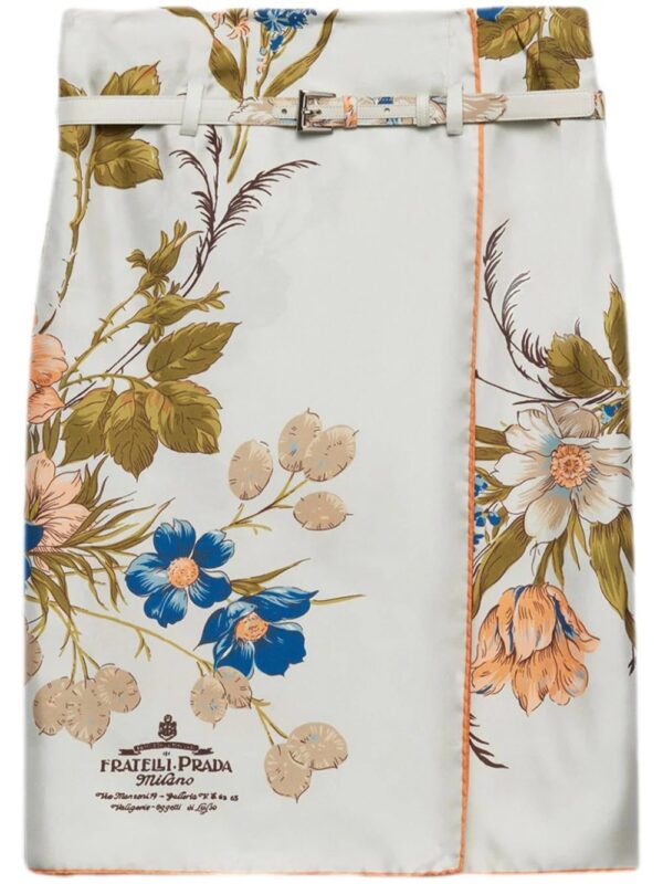 Prada  floral-print silk midi skirt