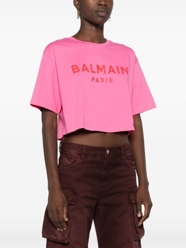 Balmain logo-print cropped T-shirt - Image 3
