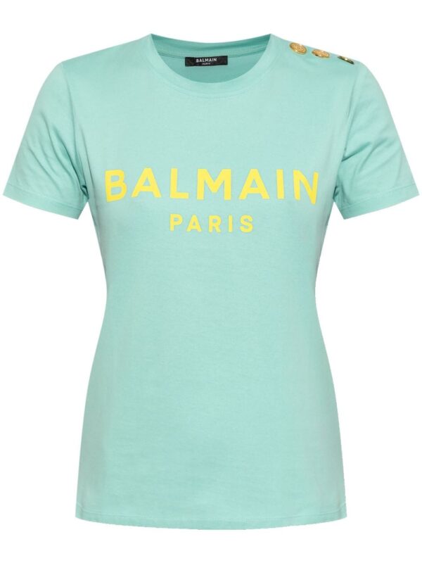 Balmain logo-print button-shoulder T-shirt