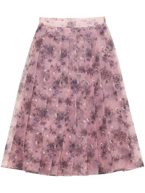 Prada  floral-print pleated skirt