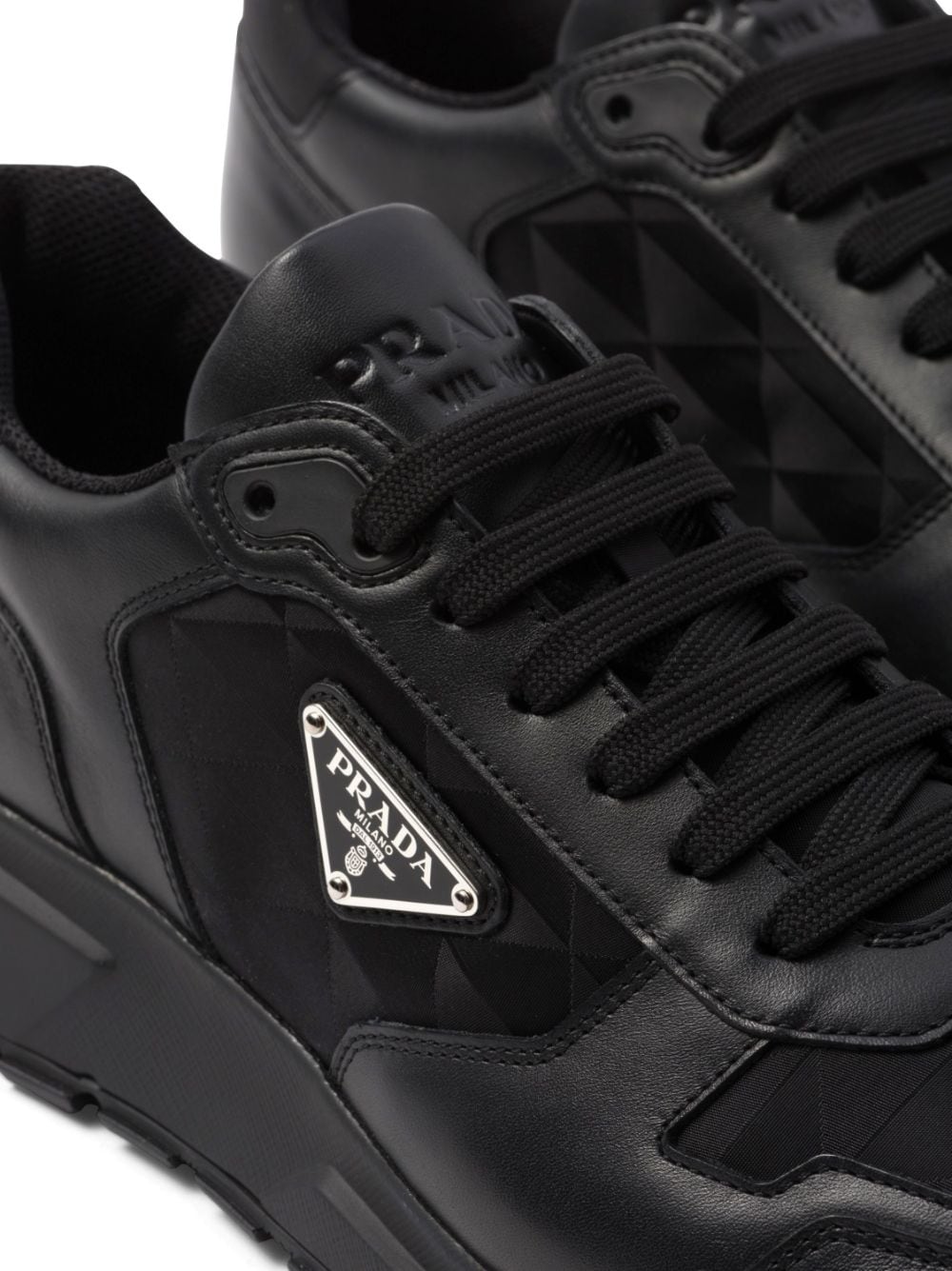 Prada logo-jacquard leather sneakers - Image 4