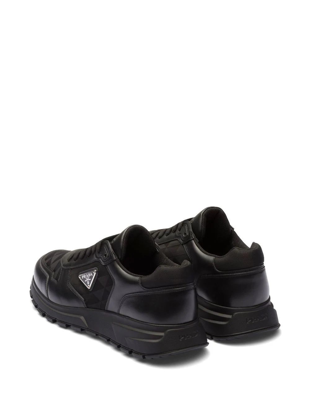 Prada logo-jacquard leather sneakers - Image 3